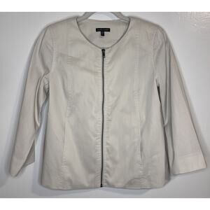 Eileen Fisher Full Zip Jacket Pockets Neutral Beige Waxed Size XS